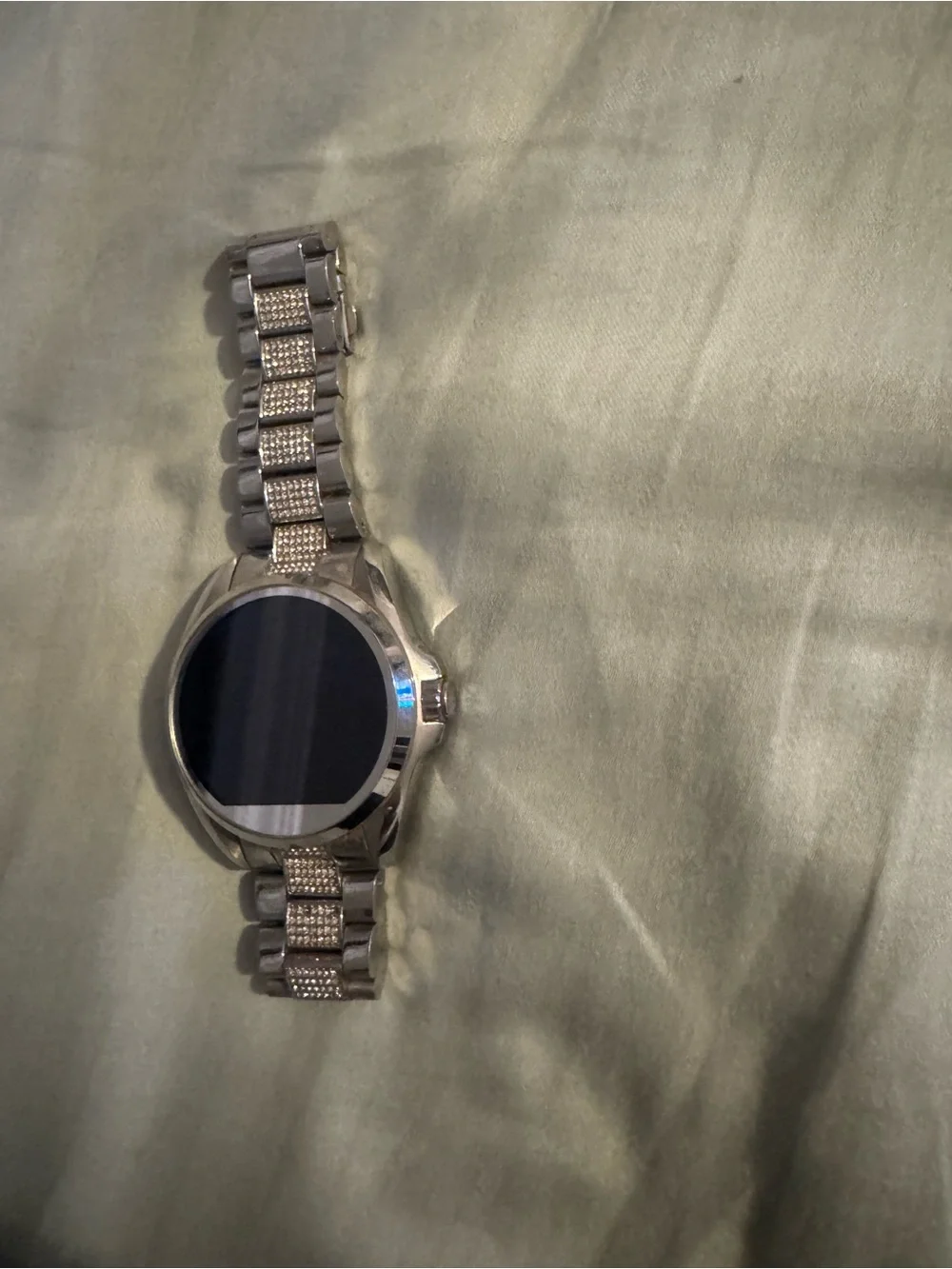 Michael Kors Silver Tone Crystal-Link Smartwatch with Blue Display